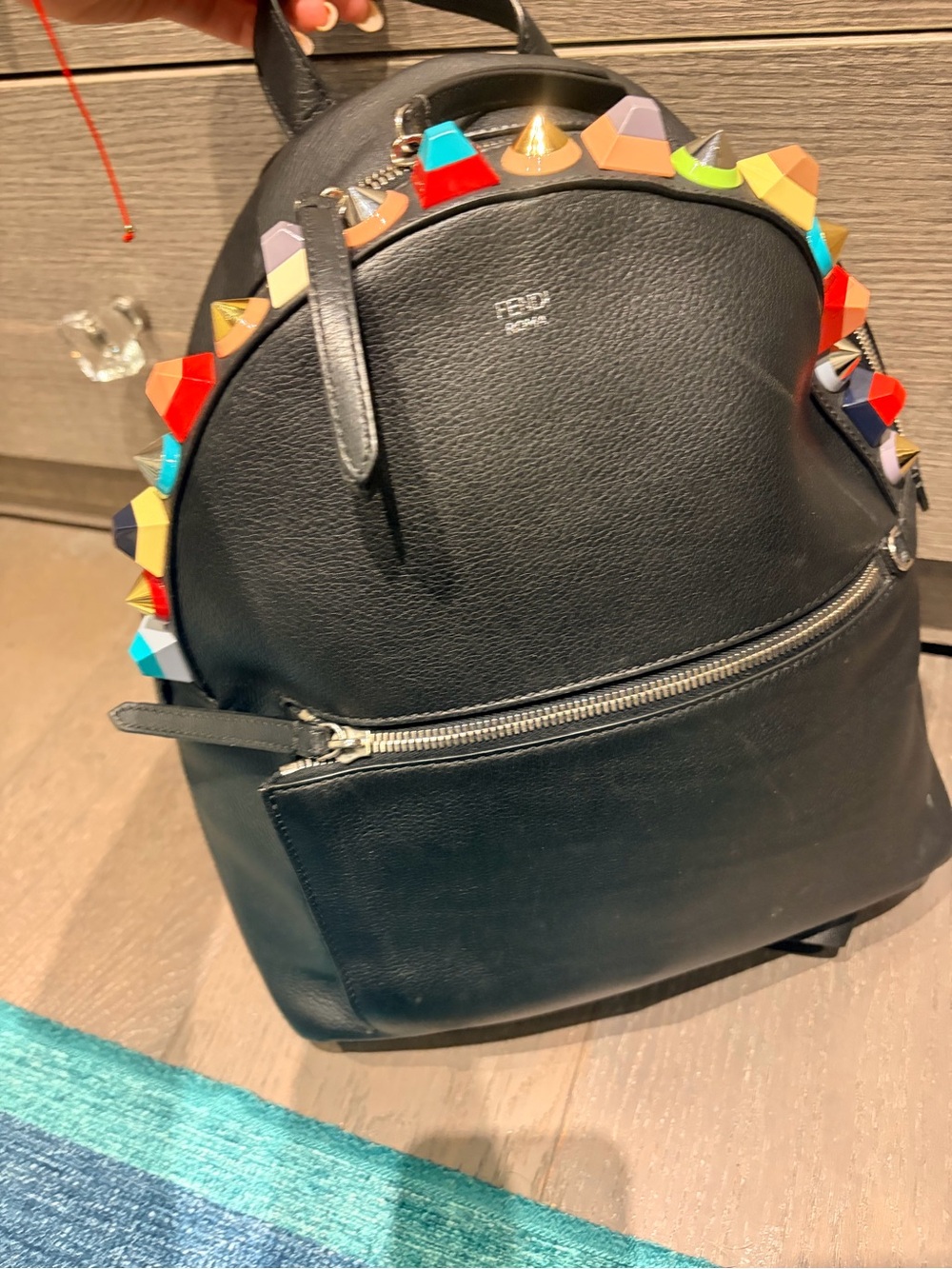 Fendi “Rainbow” Studded Leather Backpack – Black with Multicolor Studs